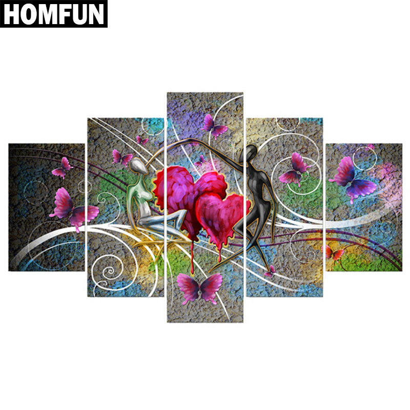 MFUN-Perceuse carrée ou ronde complète pour bricolage, peinture au diamant 5D, coeur coloré, multi-image, décoration de broderie, salle de bain, 5 pièces