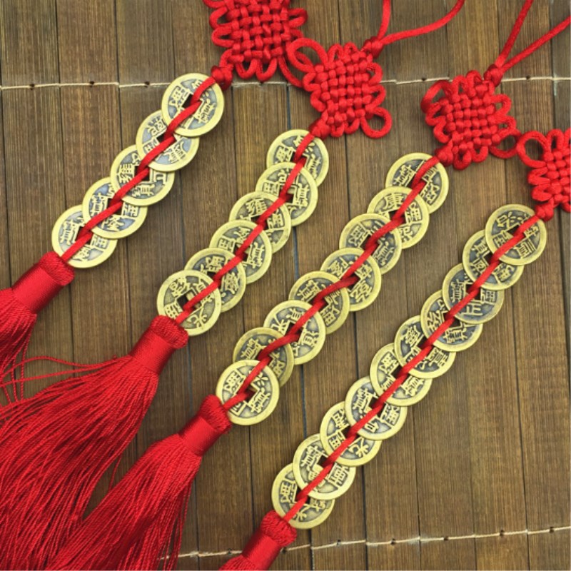 Cổ Đại Từ Đồng Tiền Đỏ Trung Quốc Phối Nút Phong Thủy Cải Thành Công May Mắn Nhà Trang Trí Xe Ô Tô
