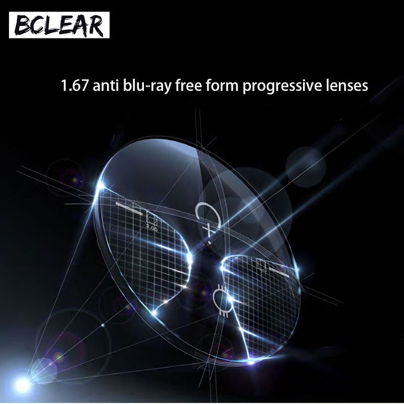 Lentes Progresivas BCLEAR con Índice de Refracción 1.67, Anti Luz Azul, para Ver de Cerca, Media Distancia y Lejos, Protegen los Ojos, Nuevas