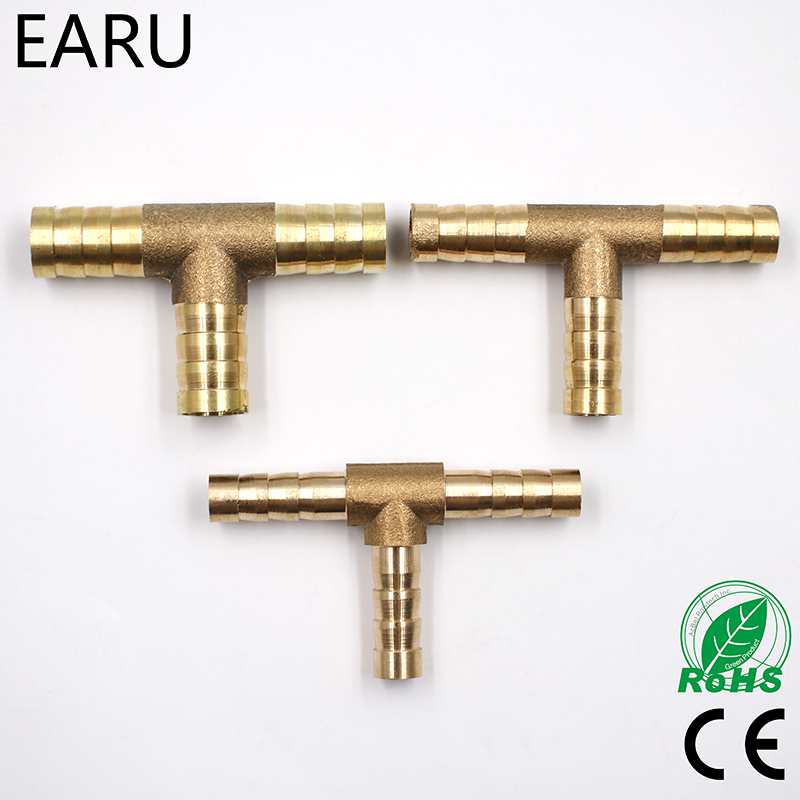 Conector en T de latón para manguera, conector en T de 3 vías para combustible, agua, aire, Gas y aceite, adaptador de enchufe neumático, 6-12mm, 1 unidad