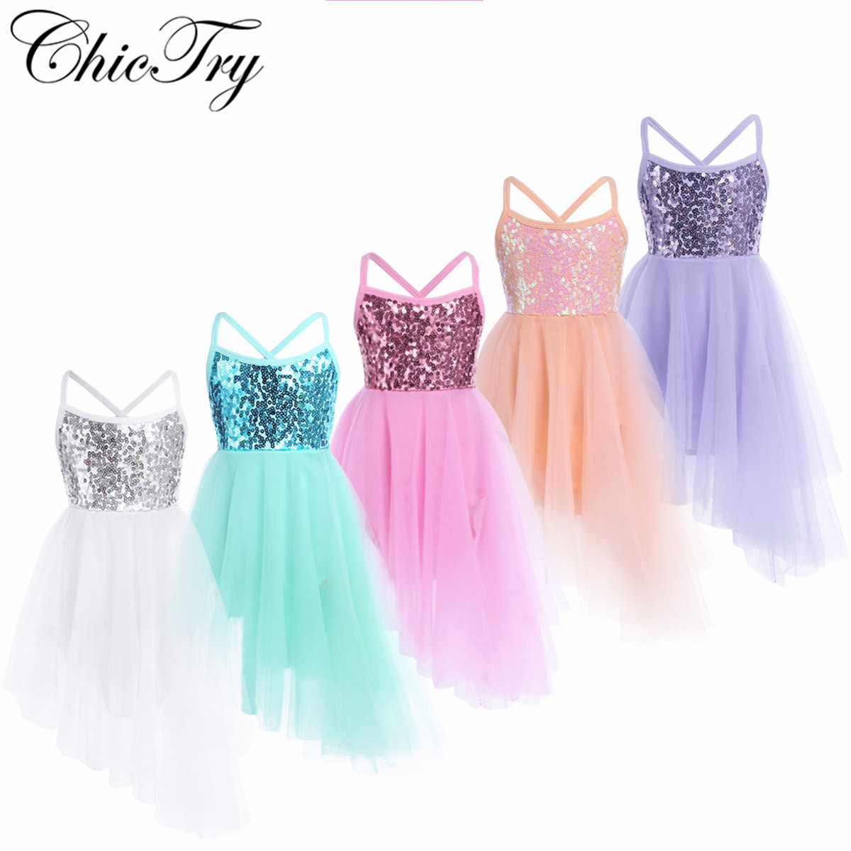 Chicory Sequins สาวบัลเล่ต์ Tutu ชุดเด็กเด็ก Tulle บัลเล่ต์เต้นรํายิมนาสติก Leotard ชุดสําหรับประสิทธิภาพ Dancewear