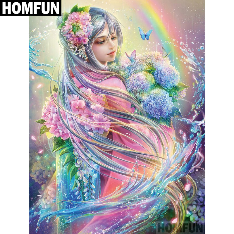 HOMFUN plein carré/rond perceuse 5D bricolage diamant peinture "fée des fleurs" 3D broderie point de croix 5D décor cadeau A00561