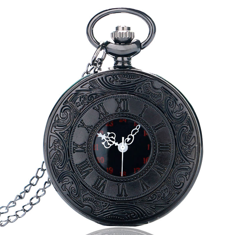 Vintage charme preto unissex moda número romano quartzo steampunk relógio de bolso feminino homem colar pingente com corrente presentes p427