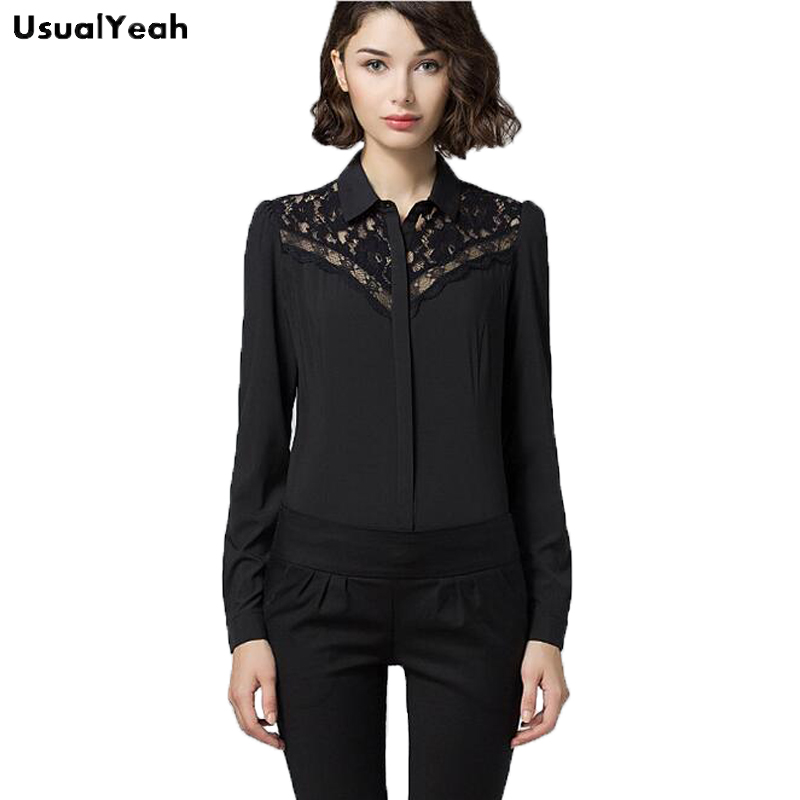 Рубашка женская черная, с длинным рукавом и отложным воротником, SY0329, S-XXL