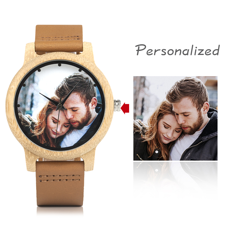 Relógio de madeira de bambu personalizado criativo para o aniversário do namorado do casal