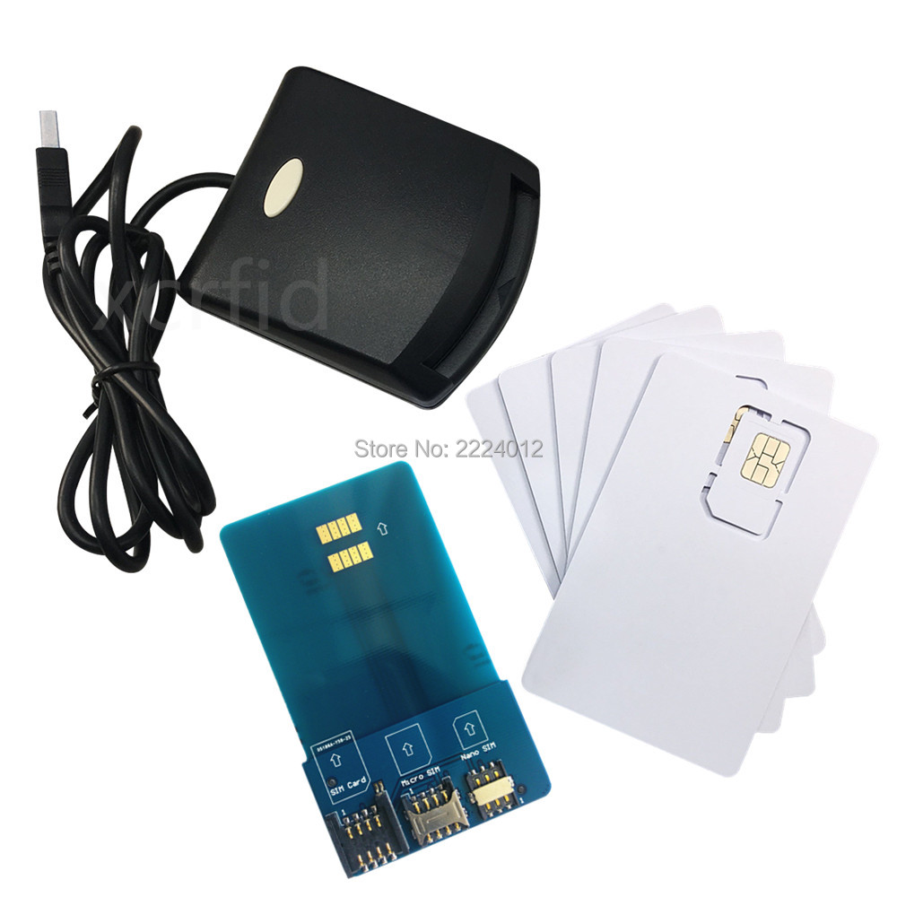 LTE WCDMA ICCID SIM USIM 4G lector de tarjetas seguro programador escritor con 5 uds tarjeta programable en blanco + herramientas personalizadas SIM