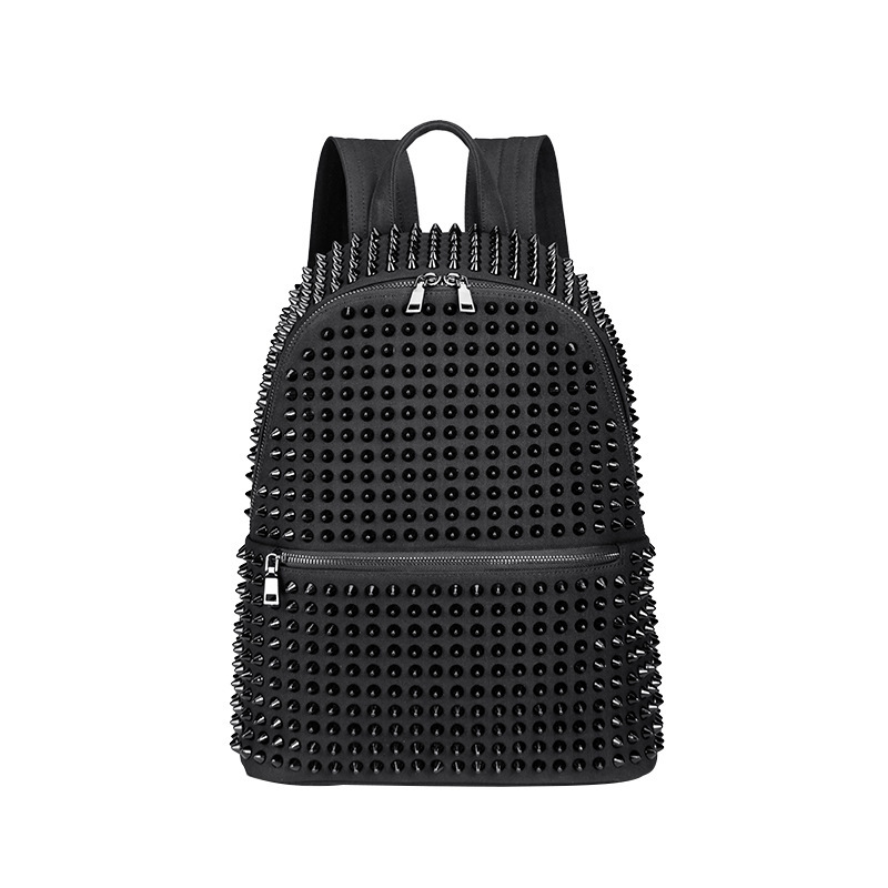JIEROTYX Nữ Thời Trang Phụ Nữ Ba Lô Đinh Tán Đen Mềm Rửa Sạch Da Schoolbags Bé Gái Punk Túi Du Lịch Kéo Khóa Thả Con Tàu