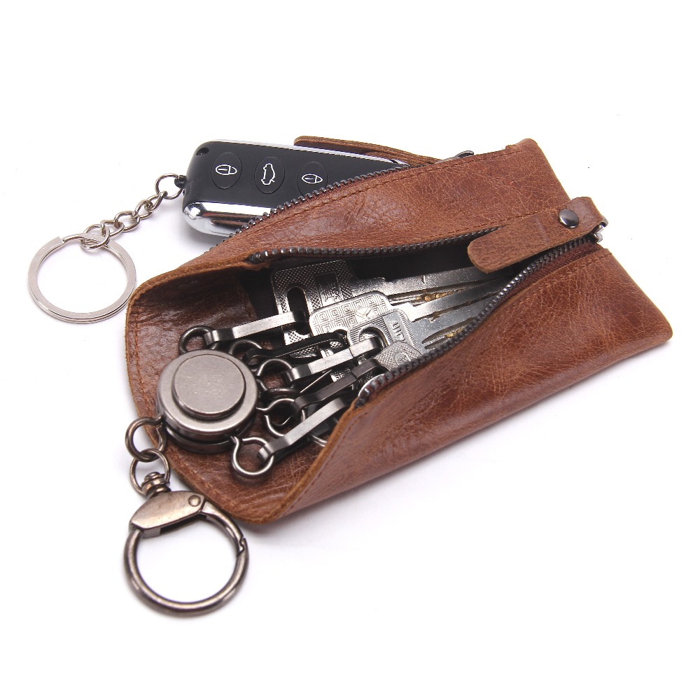 CONTACT'S Vintage en cuir véritable porte-clés femmes porte-clés couvre fermeture éclair porte-clés sac hommes porte-clés femme de ménage clés organisateur