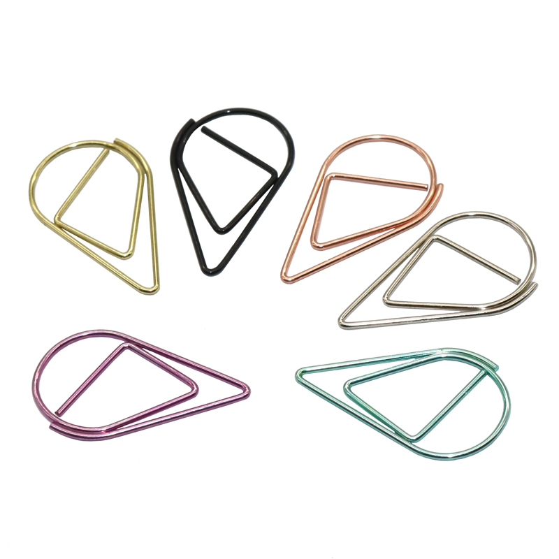 Pinces à papier en forme de goutte, 60 pièces, 6 couleurs, en métal, marque-page drôle Kawaii, papeterie d'école de bureau, Clips de marquage