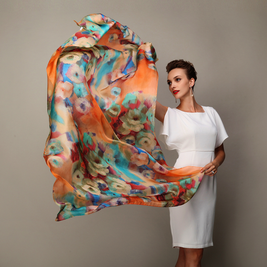 2016 inverno moda feminina cachecol venda quente amoreira lenços de seda xale feminino longo lenço de seda azul e café 180*110cm