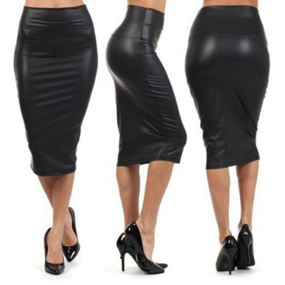 Cao Cấp Váy Bút Chì Câu Lạc Bộ Đầm Bodycon Midi Váy Plus Kích Thước Da PU Gợi Cảm Jupe Faldas S,M,L,XL,2XL,3XL
