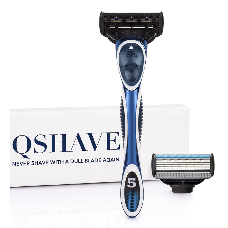 QSHAVE Xanh Dương Series 5 Lớp USA Lưỡi Dao Bằng Tay Dao Cạo Nam Dao Cạo Râu Với 2 Miếng X5 Lưỡi Dao QSHAVE Tên