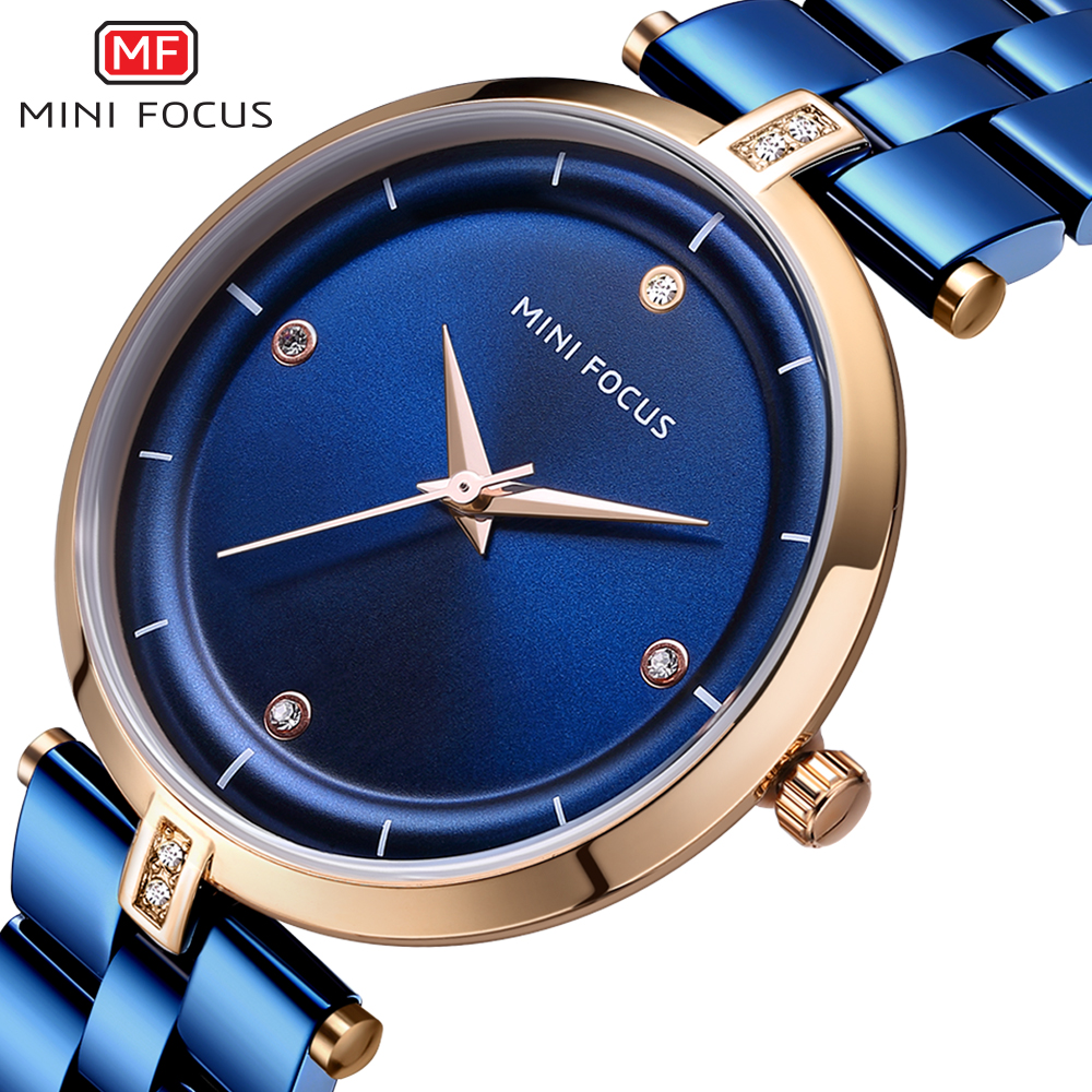 Relojes MINI FOCUS para mujer, reloj de cuarzo de lujo de marca superior, reloj de pulsera informal Simple de acero inoxidable con diamantes de imitación a la moda para mujer