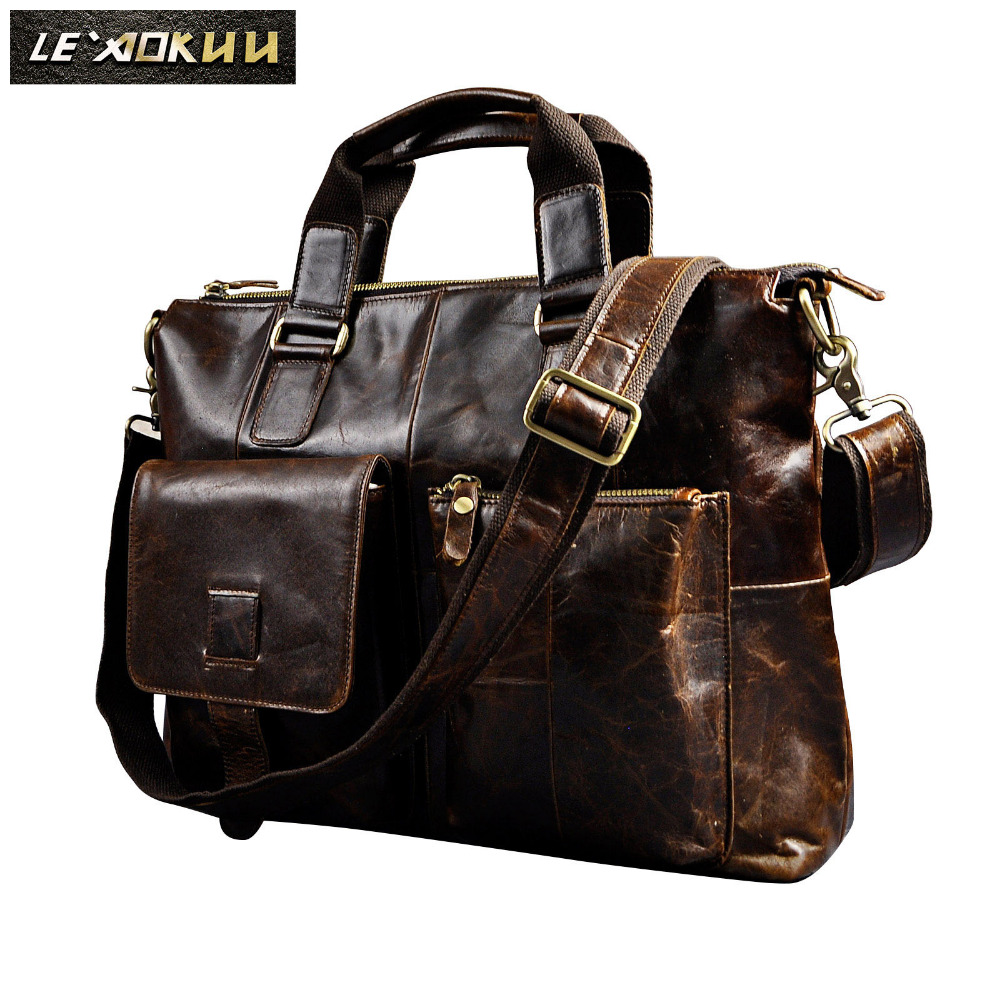 Men Genuine Leather Office Maletas Business Briefcase 15.6" Laptop Case Attache Portfolio Bag Maletin Messenger Bag B260