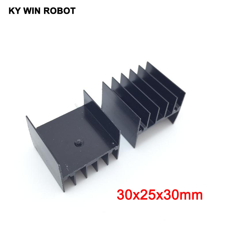 Disipador térmico de aluminio negro TO-220, 220 disipador de calor, radiador Transistor TO220, Enfriador de refrigeración de 30x25x30mm con 2 pines, 10 Uds.