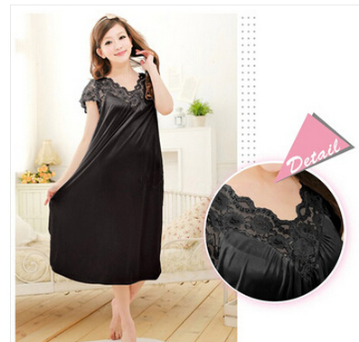 Miễn Phí Vận Chuyển Nữ Đen Phối Ren Váy Ngủ Gợi Cảm Nữ Plus Kích Thước Áo Choàng Tắm Kích Thước Lớn Đồ Ngủ Váy Ngủ Y02-2