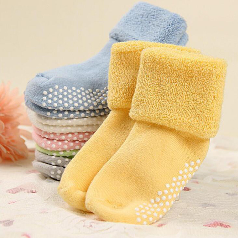 2 pares novo outono e inverno grosso bebê criança meias de algodão antiderrapante piso do bebê pé meias
