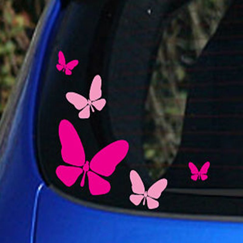 5 pçs borboletas adesivo de vinil moda nova rosa e rosa quente decalques meninas decoração da janela do carro portátil caneca decoração