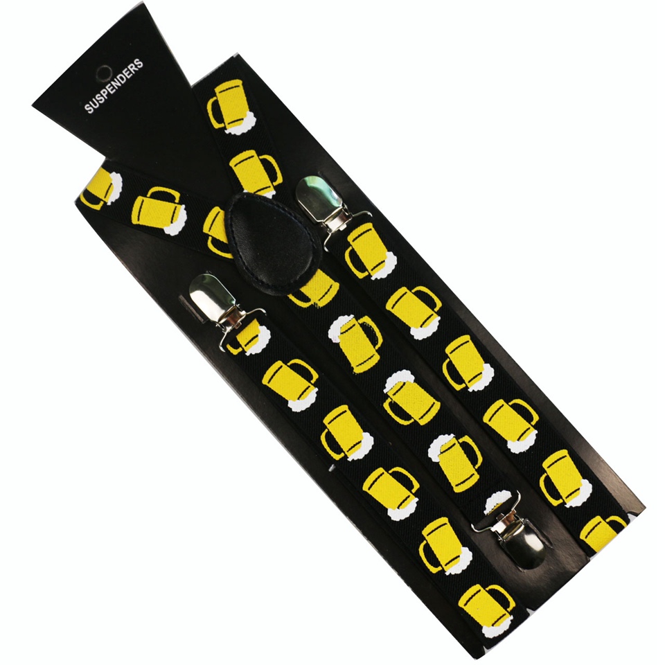 Huobao-suspensórios com estampa de copo de cerveja, unissex, preta, amarela, suspensórios, elástico, formato em y, costas