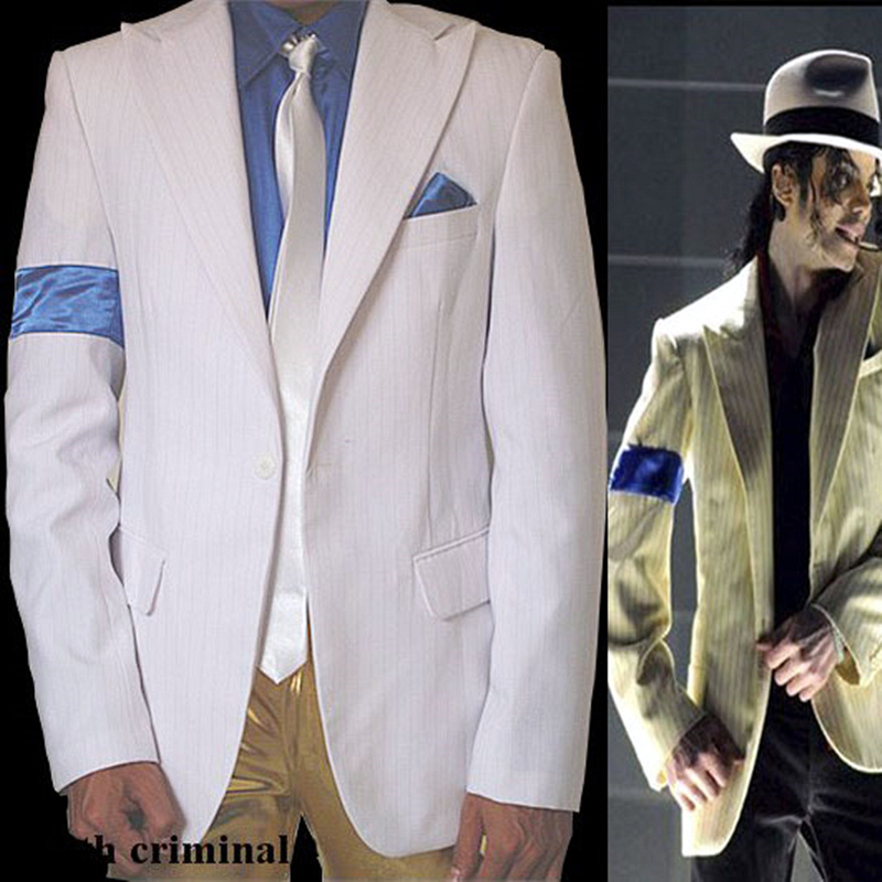 Rzadka moda MJ Michael Jackson SC złe gładkie przestępca biały pasek garnitur pełny zestaw strój mężczyźni Kid Halloween odzież1990s