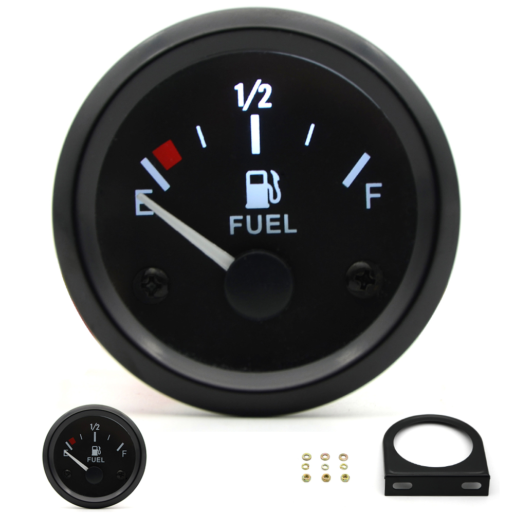 Medidor de nivel de combustible de 2 ", 52mm, medidor de coche, luz LED blanca, llanta negra, medidores automotrices de 12V