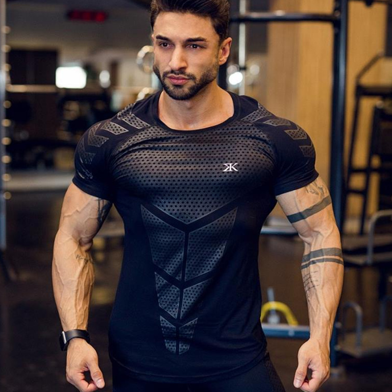 Nén Thoáng Áo Thun Nam Chạy Bộ Thể Thao Quần Skinny Ngắn Áo Thun Nam Tập Gym Tập Thể Dục Thể Hình Tập Luyện Đen Áo Quần Áo