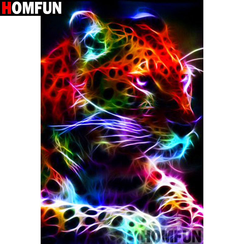 HOMFUN-pintura de diamante "leopardo brillante", bordado de diamantes de cristal completo, costura artesanal, decoración del hogar, A19344