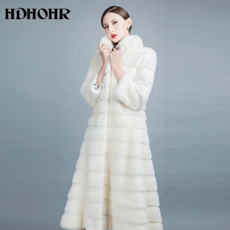 HDHOHR 2025 abrigos de piel de visón Natural de alta calidad largos con falda abrigos de invierno de visón blanco Real chaquetas de piel cálidas ajustadas Feamle