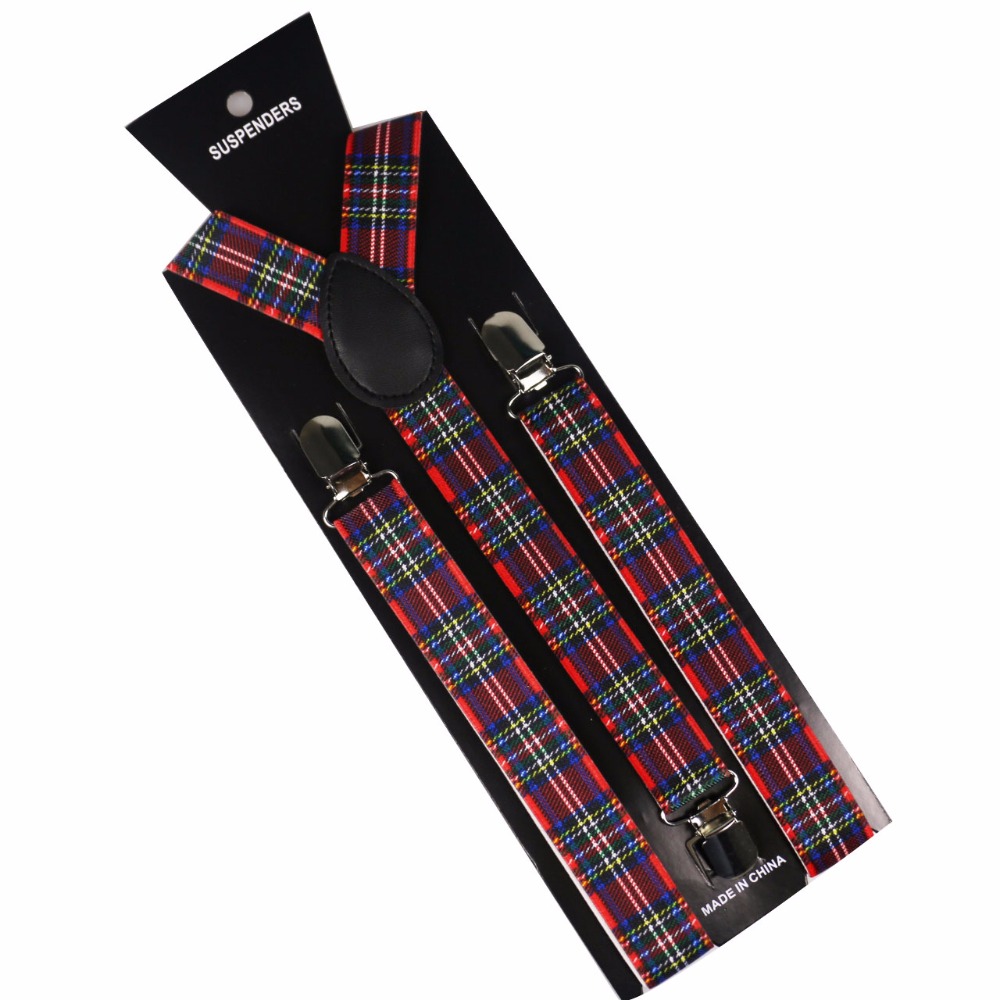 Winfox nueva moda hombres mujeres tirantes ajustables cuadros rojos Clips en Y-Back tirantes elásticos
