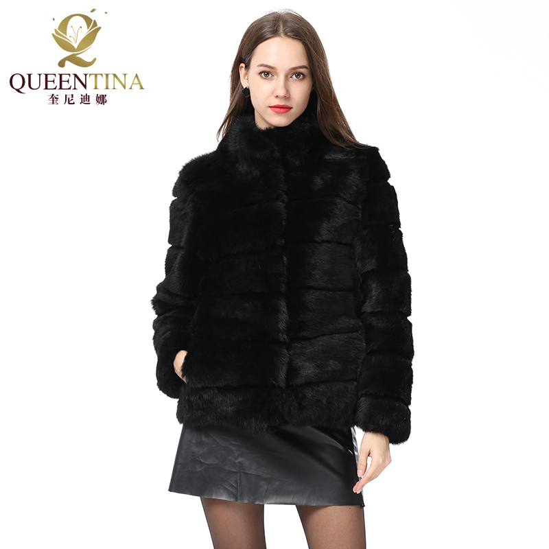 Queentina casaco de pele de coelho gola completa completa pele moda luxo colete imitação natural casacos nova jaqueta de inverno feminino