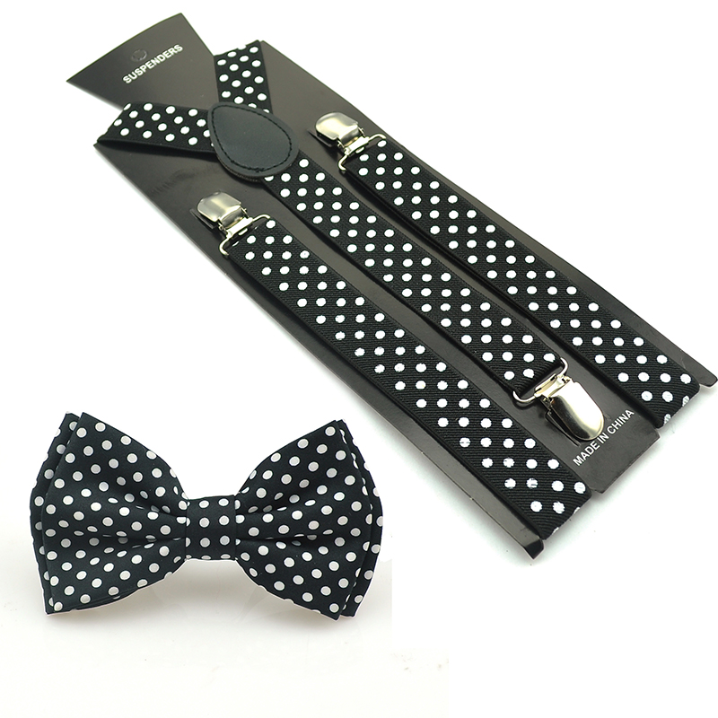 2020 Phụ Nữ Mới Nam Unisex 2 Chấm Bi Hoa Văn Phối Suspender Và Bowtie Bộ Hình Chữ Y Chấm Hoa Văn Bộ công Sở Đơn Giản Phối Nơ Bộ