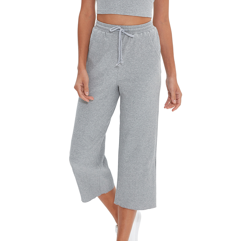 Pantaloni da donna lavorati a maglia 94% cotone pantaloni Casual larghi elastici a vita alta con tasche pantaloni della tuta Pantalones De Mujer