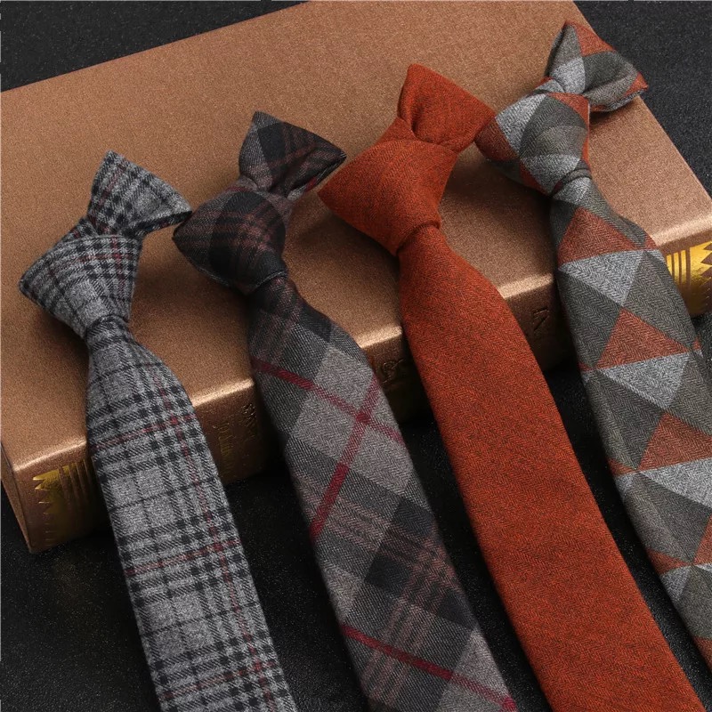 JEMYGINS Original de Algodão de Alta Qualidade 2.4 '' Skinny Plaid Sólido Gravata de Cachemira Lã Homens Gravata de Pescoço Para Reunião de Trabalho Juvenil