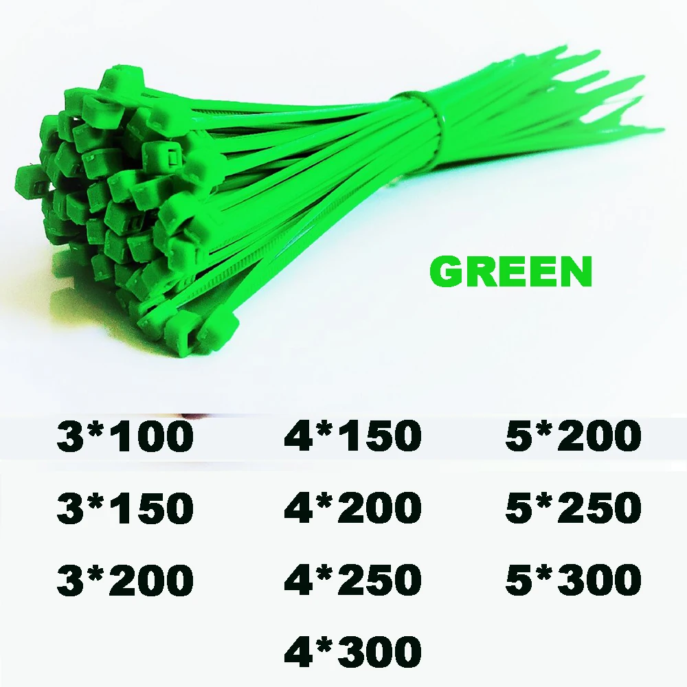 GREEN 100pcs Nylon Wire Ties Fasten Loop Self-Lock cable ties Plastic Nylon Wire ties Cable Zip Ties 3*100 3*150 3*200 4*150