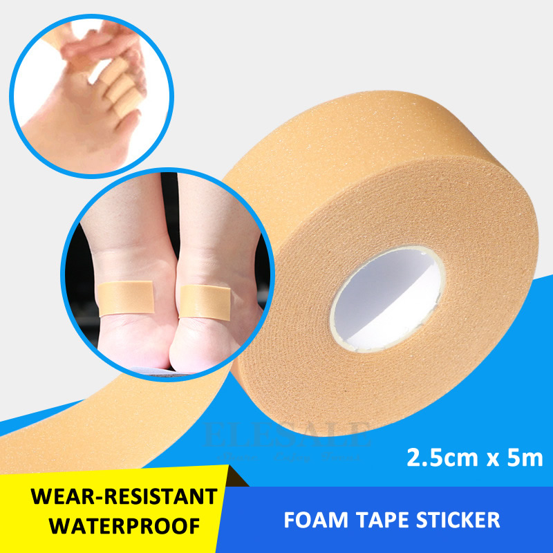 Fita elástica de espuma à prova d'água, 1 rolo de 2.5cm * 5m, resistente ao desgaste, adesivo para curativo, tratamento de entorse esportiva, kit de primeiros socorros