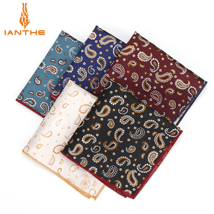 Luxo vintage masculino paisley poliéster seda lenço cavalheiro noivo bolso quadrado lenço paisley casamento clássico festa presente