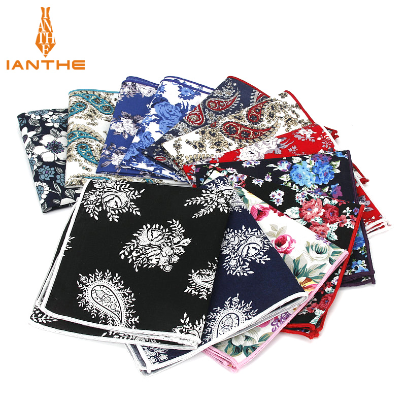 2018 Brand New Style Hankerchief Lenços Lenços De Algodão Do Vintage dos homens Bolso Quadrado Lenços Flor Azul Paisley Hanky