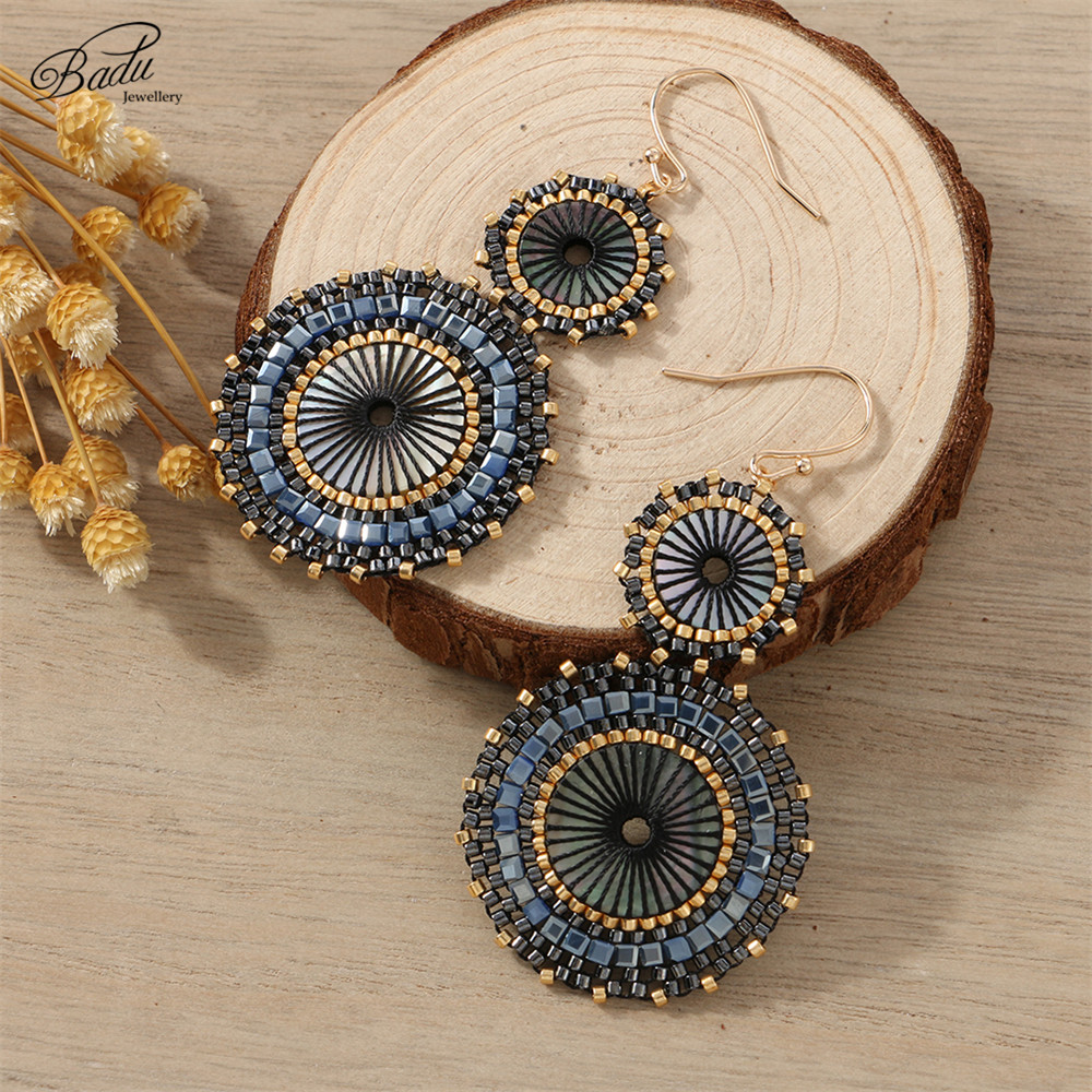 Badu Vintage Handmade Double Round Japanese Seed Beads Crochet Dangle Earrings for Women Christmas Jewelry Gift Wholesale