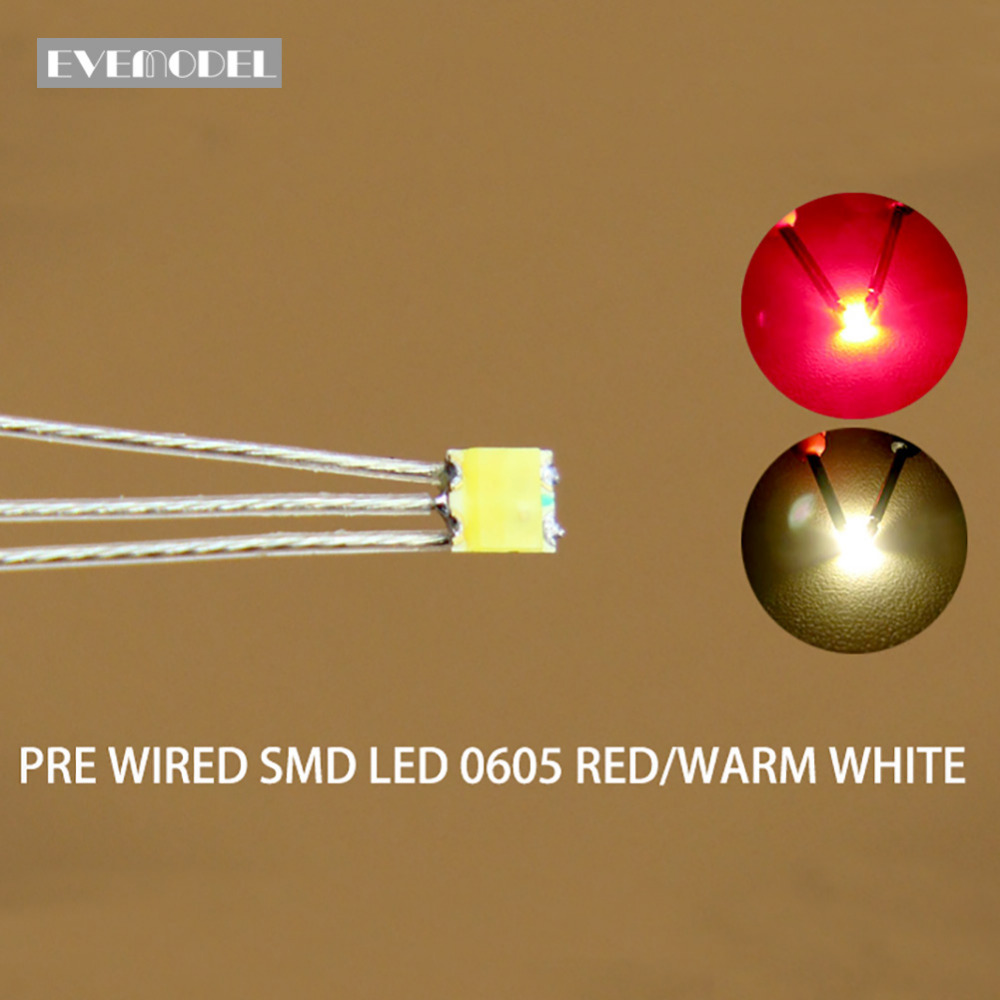 Evemodel DT0605RWM 20 шт., Предварительно проводной провод из фторопласта, стандартная фотография, 0605 двухцветный, двойной, красный, теплый белый свет