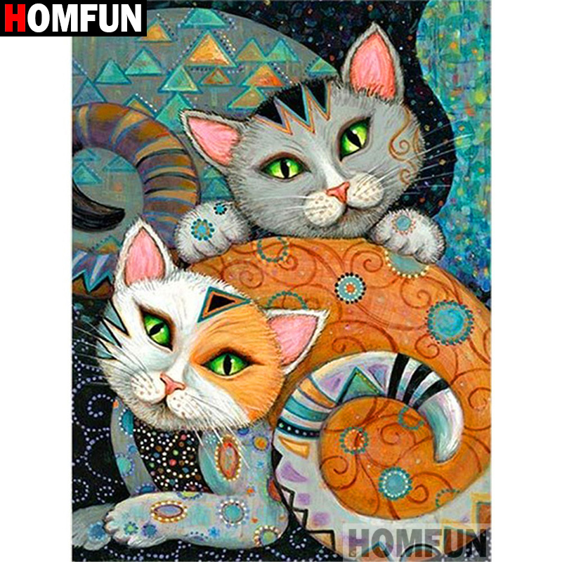 HOMFUN – peinture diamant "Animal chat" 3D, broderie complète 5D, perles carrées ou rondes, points de croix, à faire soi-même, décoration d'intérieur, A20045