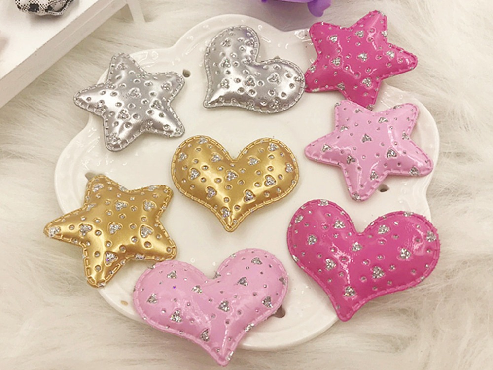 100 unids/lote de parches de costura de PU, apliques acolchados de corazones y estrellas de diamante brillante/brillante para accesorios de bricolaje al por mayor