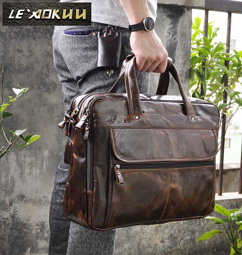 Nam Dầu Sáp Da Thiết Kế Cổ Yếm Kinh Doanh Cặp Xách Laptop Tài Liệu Ốp Lưng Thời Trang Tùy Viên Messenger Túi Danh Mục Đầu Tư 7146