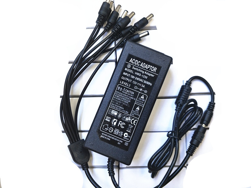 DC 12V 5A Bộ Chuyển Nguồn + 8 Chia Cáp Nguồn Cho Camera Quan Sát Camera An Ninh Đầu Ghi Hình