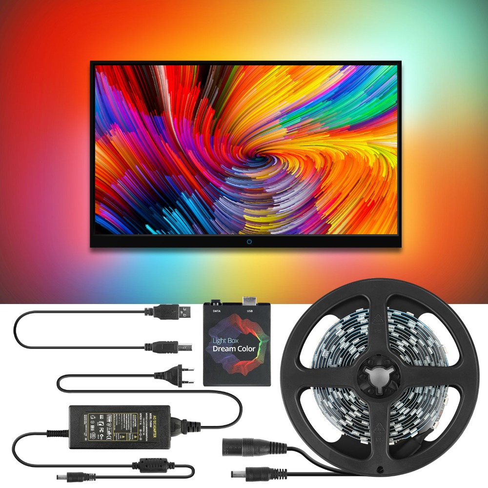 Tira de luces LED USB de 5V WS2812B, Kit de TV ambiental de Color de sueño 5050 RGB para iluminación de fondo de pantalla de PC de escritorio, 1M, 2M, 3M, 4M, 5M
