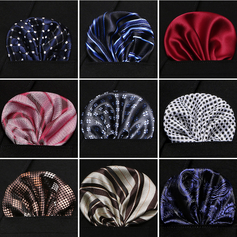 Bolso de casamento masculino quadrado seda jogo para terno gravata lenço masculino acessórios jacquard pontos sólidos listras padrão