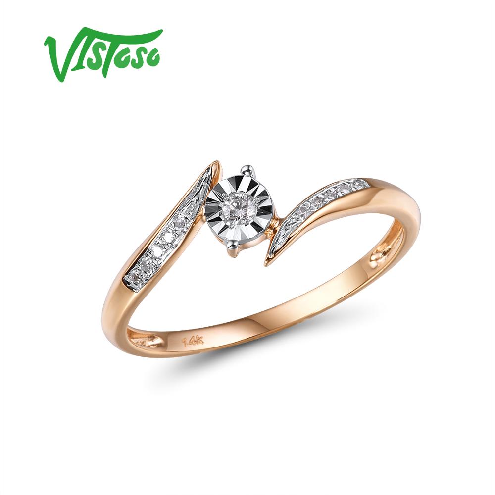 VISTOSO Ring aus reinem 14K 585er zweifarbigem Gold mit funkelndem Illusion-Set, Miracle-Platte-Diamantring für Damen, Jahrestag, trendiger edler Schmuck