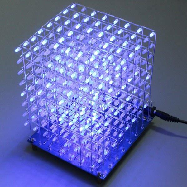 8x8x8 LED Cubo 3D Luz Cuadrada Azul LED Kit de bricolaje electrónico Capacidad templada