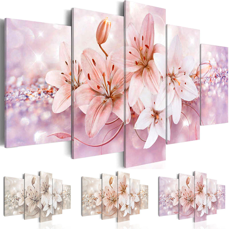 5 uds. Pintura de diamante redondo/cuadrado completa 5D DIY "flor de lirio" combinación de varias imágenes bordado 3D decoración del hogar 5D