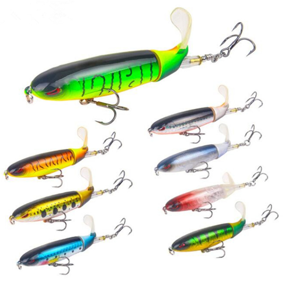 1 unidad Señuelo de Pesca Whopper Plopper de Calidad, 100mm/13.2g, Popper de Superficie, Cebo Duro, Wobblers con Cola Suave Giratoria, Material de Pesca