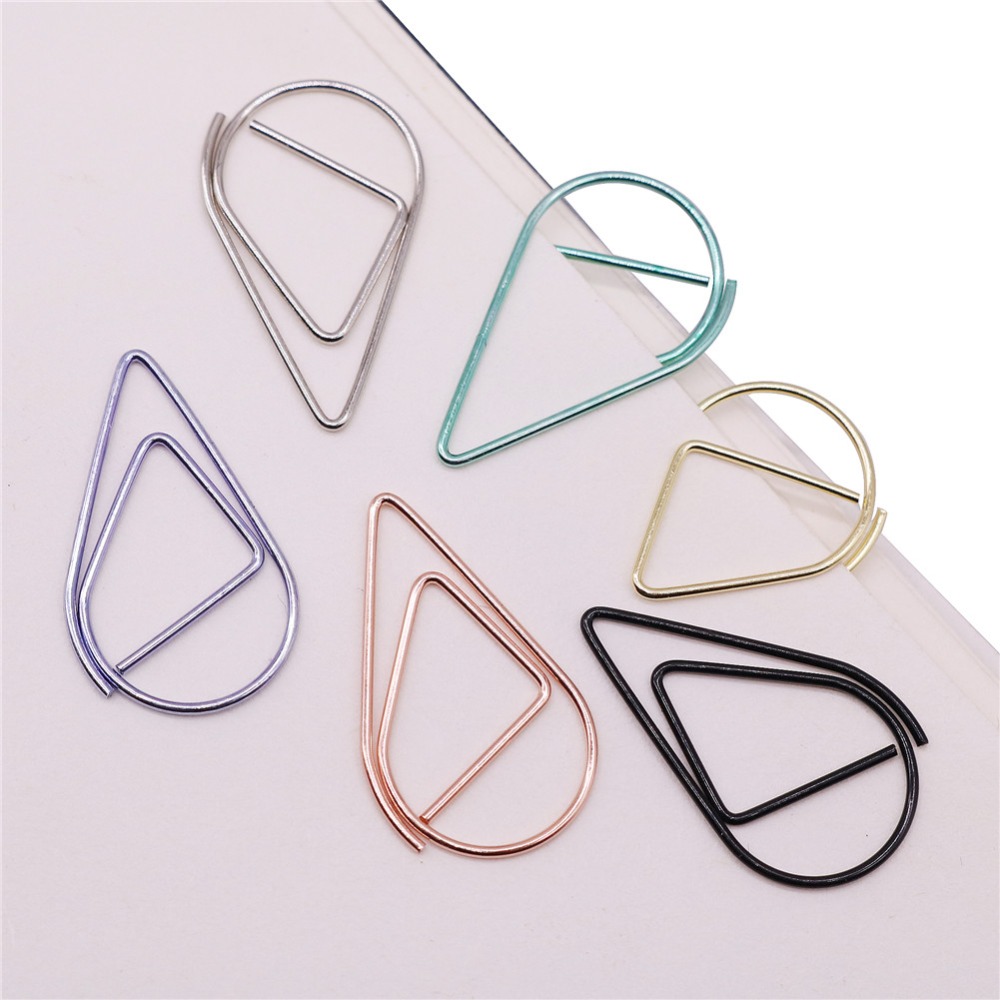 Clips à papier de modélisation, matériau métallique en forme de goutte d'eau, doré, argent, noir, signet de couleur, Clips pour mémo, 50 pièces/lot, 2.5x1.5cm